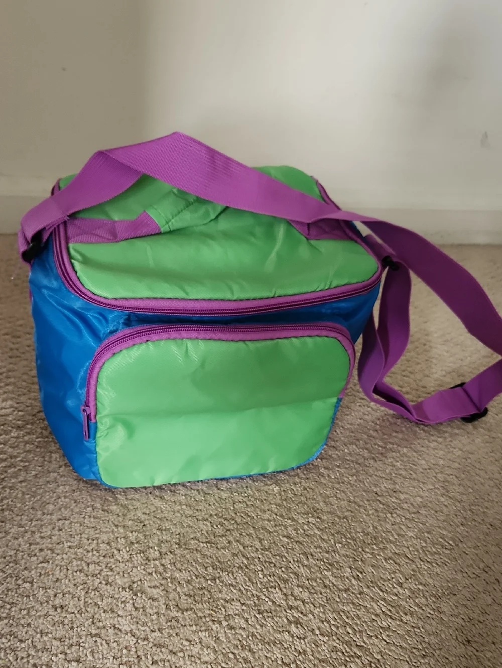 Insulated Cooler Bag in Green, Blue & Purple - Picture 1 of 2